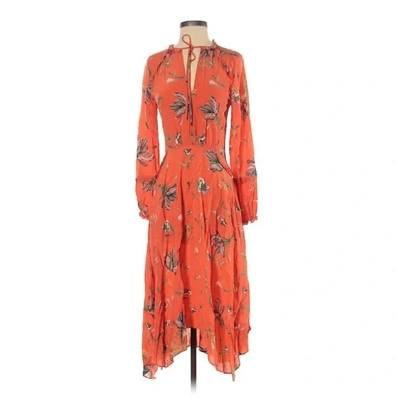 NWT Reiss floral orange midi dress
